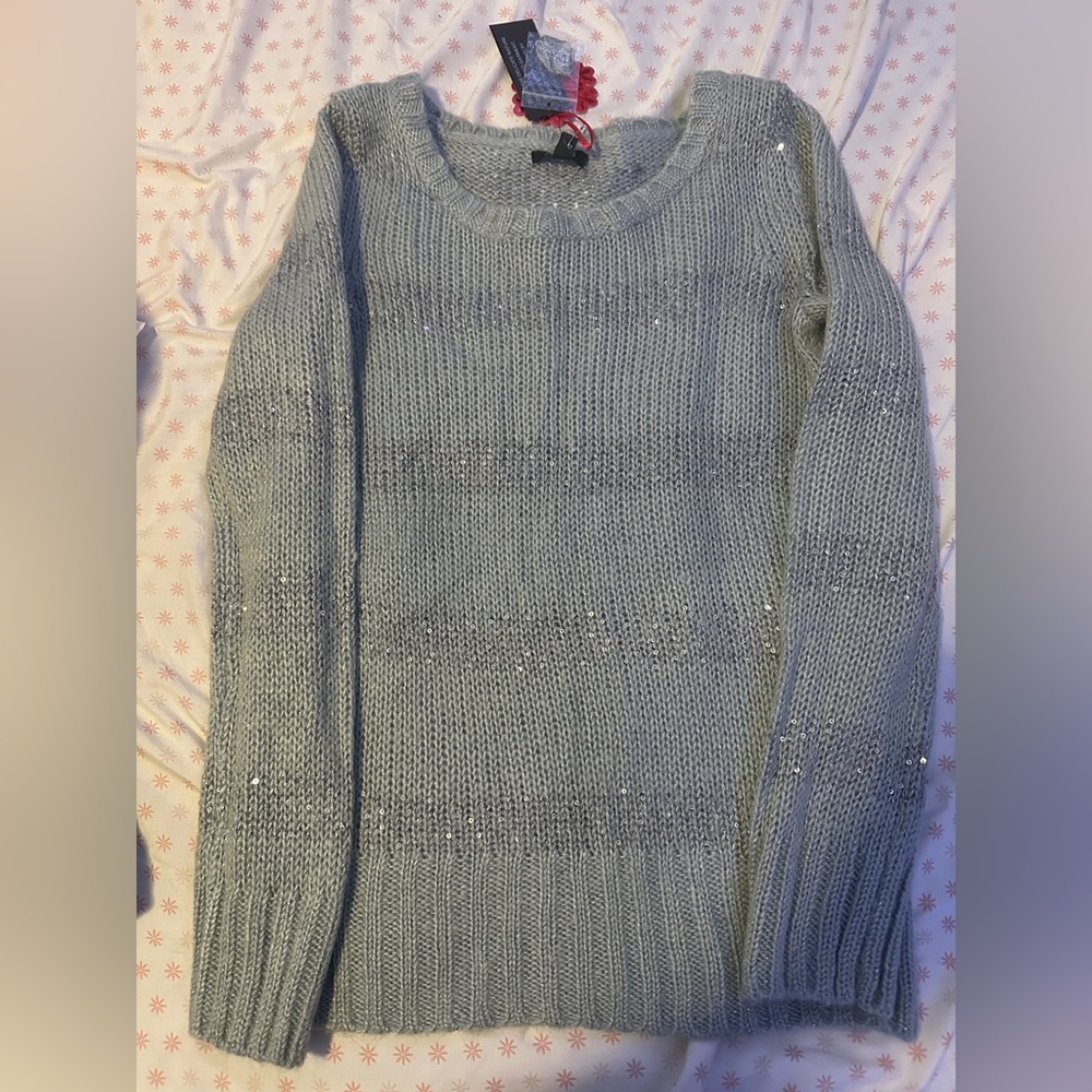 Gray sequin knit stripe sweater